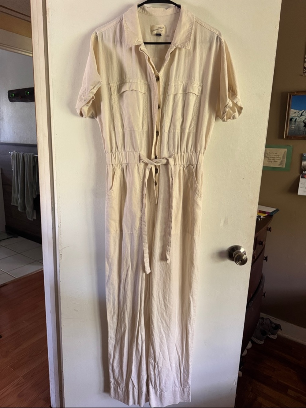 Cream Button-Front Jumpsuit